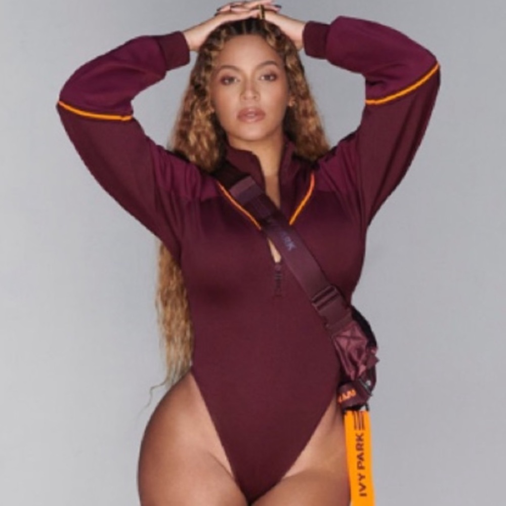 IVY PARK Burgundy Bodysuit with Yellow Trim